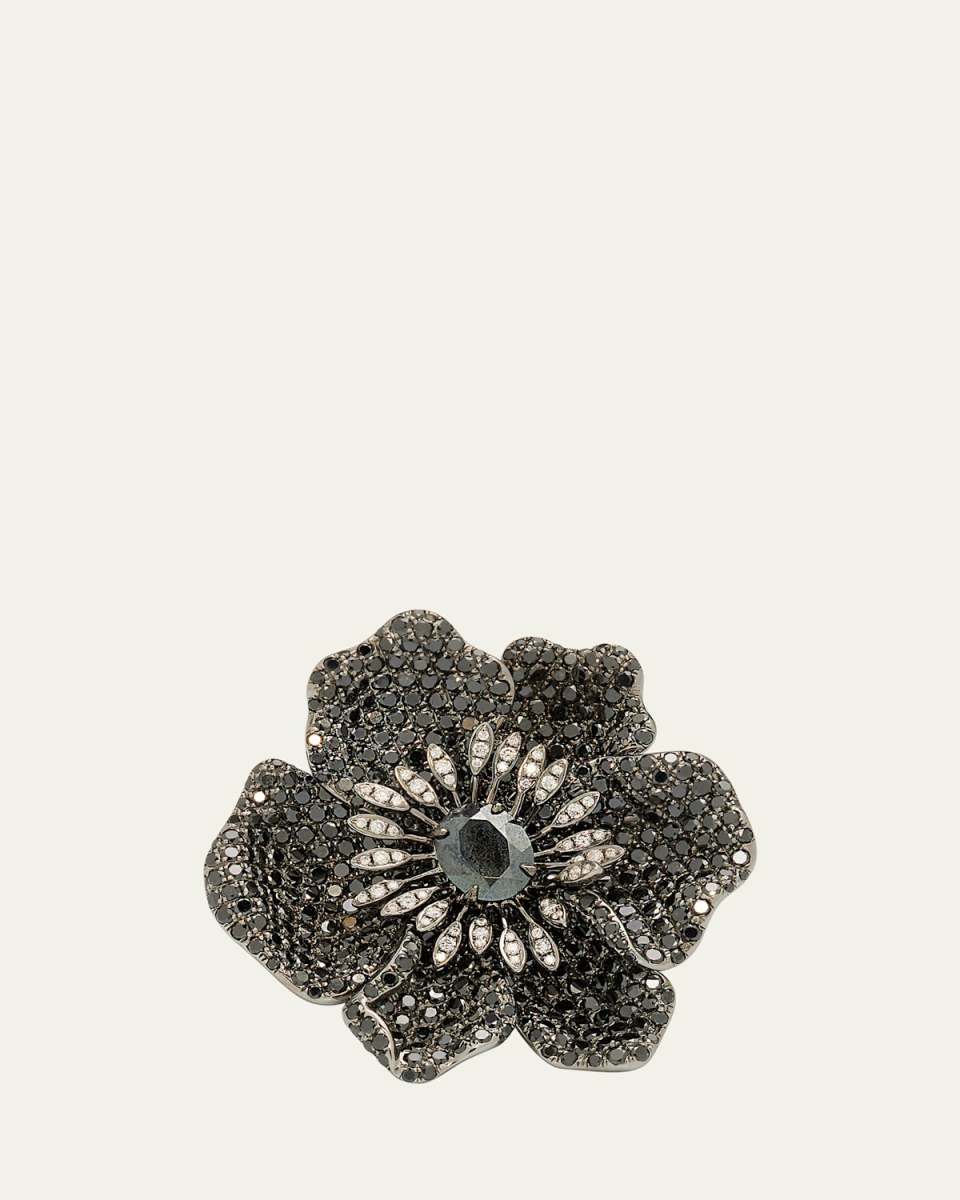 White Gold Black Diamond and Hematite Ring from The Flower Collection